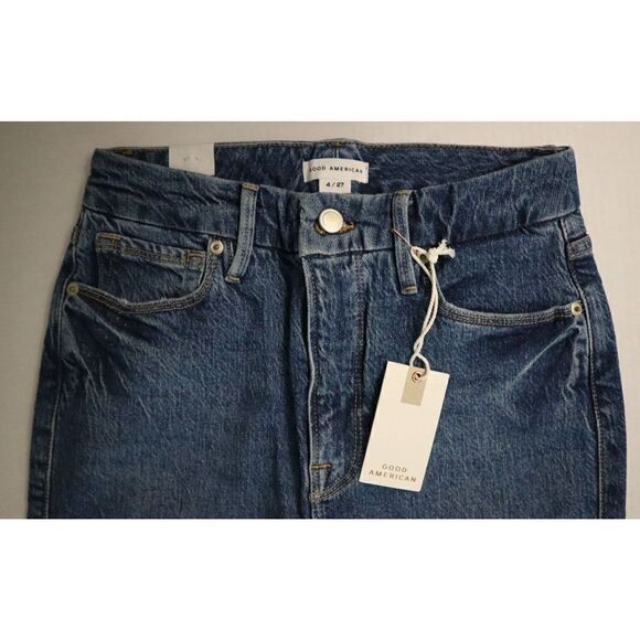 Good American Women Sz 4/27 Blue Good Classic Raw Hem High Waist Slim Jeans $139 - Picture 4 of 7